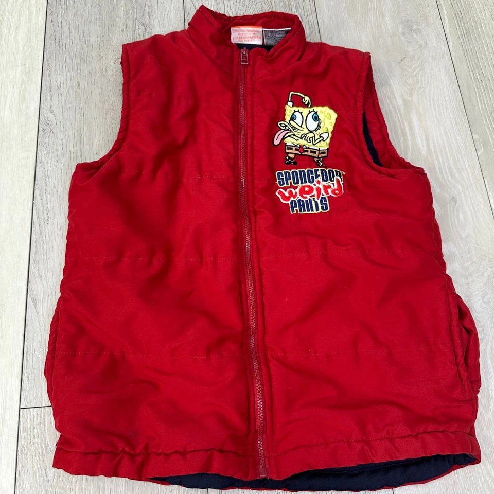 Nickelodeon Sponge bob weird pants quilted red puffer boys vest size 6 - Image 1 of 4