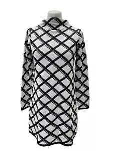 Marella Pulloverkleid schwarz silber Wollmischung Karo Long Top Größe Large Brustumfang 36" 12 - Bild 1 von 10