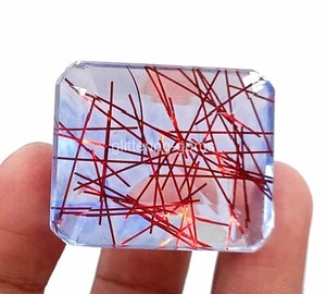 148 CT IGL Certified Bi Color Rutilated Quartz Emerald Cut Loose Gemstone 4OUF - Picture 1 of 8