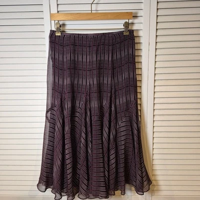 Jones New York 6 Falda Midi Púrpura Forrada de Seda Superposición Transparente Línea A Carrera Fiesta Foto 1 de 4