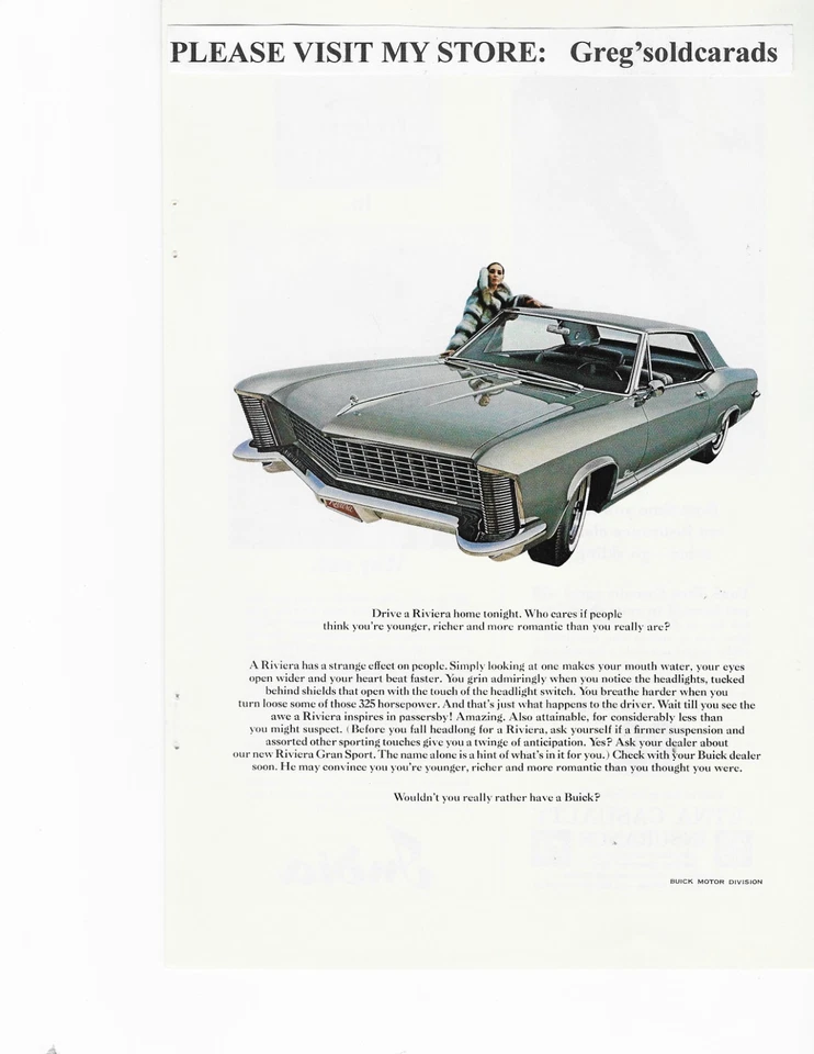 Original 1965 Buick Riviera vintage print ad - Image 1 of 1