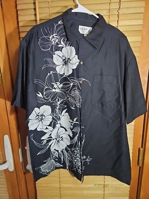 True Vintage Iolani Hawaii Hawaiian All Over Print Loop Collar Black Shirt Men L - Image 1 of 4