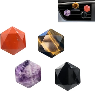 Ambientadores de aire para decoración de coche boho, clips de ventilación de coche de piedra natural 4 piezas, hexagrama de cristal Foto 1 de 4