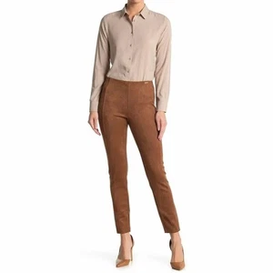 Tahari Womens Faux Suede Leather Brown Skinny Ankle Pants Leggings Size S - Picture 1 of 7