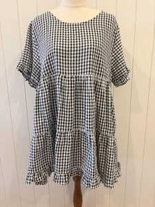 Joop & Gypsy 14 Palm Springs Black White Gingham Check Tiered Short Sleeve Top - Bild 1 von 12