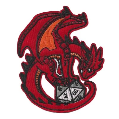 DUNGEONS & DRAGONS IRON ON PATCH 4" D&D Game Dice Red Dragon Embroidered  NEW - Image 1 of 2