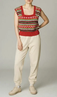 Suéter corto sin mangas tejido Fair Isle rojo mediano vintage años 60 para mujer Foto 1 de 4