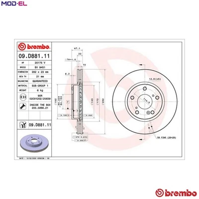 2x BRAKE DISC 09.D881.11 FOR HONDA CIVIC/X/Hatchback P10A2 1.0L 3cylN16A1 1.6L - Image 1 of 4