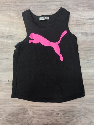 Camiseta sin mangas Puma para niñas talla 7 pequeña rosa con logotipo negra Foto 1 de 3