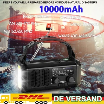 Solar Radio Multifunktion bis 10000 mAh AM/FM Kurbel LED tragbares Notfallradio. - Bild 1 von 4