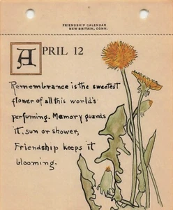 Janet Robinson Kalenderblatt Pusteblumen & Freundschaftsvers Aquarell 1926 - Bild 1 von 4