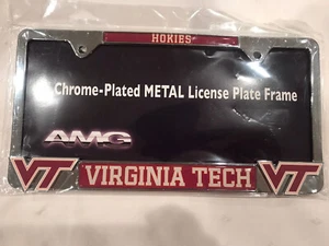 VIRGINIA TECH HOKIES  VT Metal Mirrored Chrome License Plate / Tag Frame AMG - Picture 1 of 2