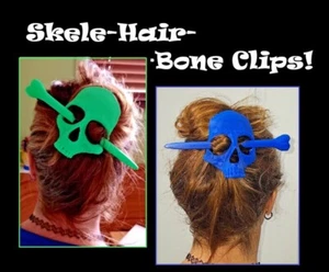 2x Skelett Haar Knochen Clips Gothic Totenkopf Accessoire Punk Glam Grün Blau - Bild 1 von 17