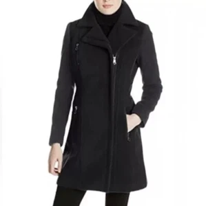 Giacca cappotto midi lana Andrew Marc New York donna nero con maniche grigie taglia 8 - Foto 1 di 16