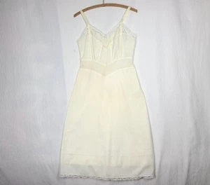 Vtg 50s Soft Cotton Full Slip Woven White Lace Trim Peak Waist Lined Skirt S - Picture 1 of 12