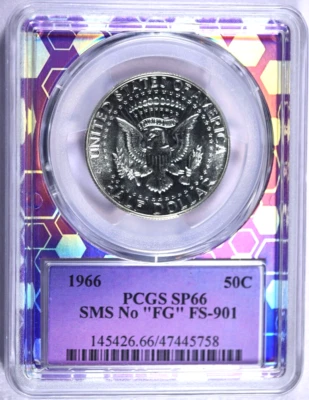 1966 SMS PCGS SP66 No FG FS-901 Kennedy Half in Holographic Bee Frame Holder - Image 1 of 3