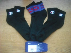 Mens NWT CHAMPION Quarter Ankle Socks 3prs Black Arch Support Cushioned Sz:L - Picture 1 of 4