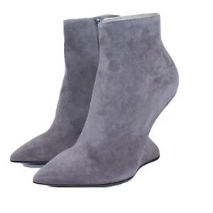Salvatore Ferragamo 'Bolgheri' Gray Suede Cut-Out Wedge Bootie 6.5 C $1090 Shoes - Picture 1 of 12