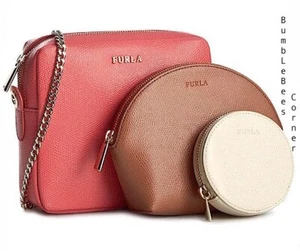 FURLA PRIMAVERA 3x Set Nidificazione PELLE CIOTTOLATA Borsa a tracolla Custodia per monete Nuova con etichette - Foto 1 di 24