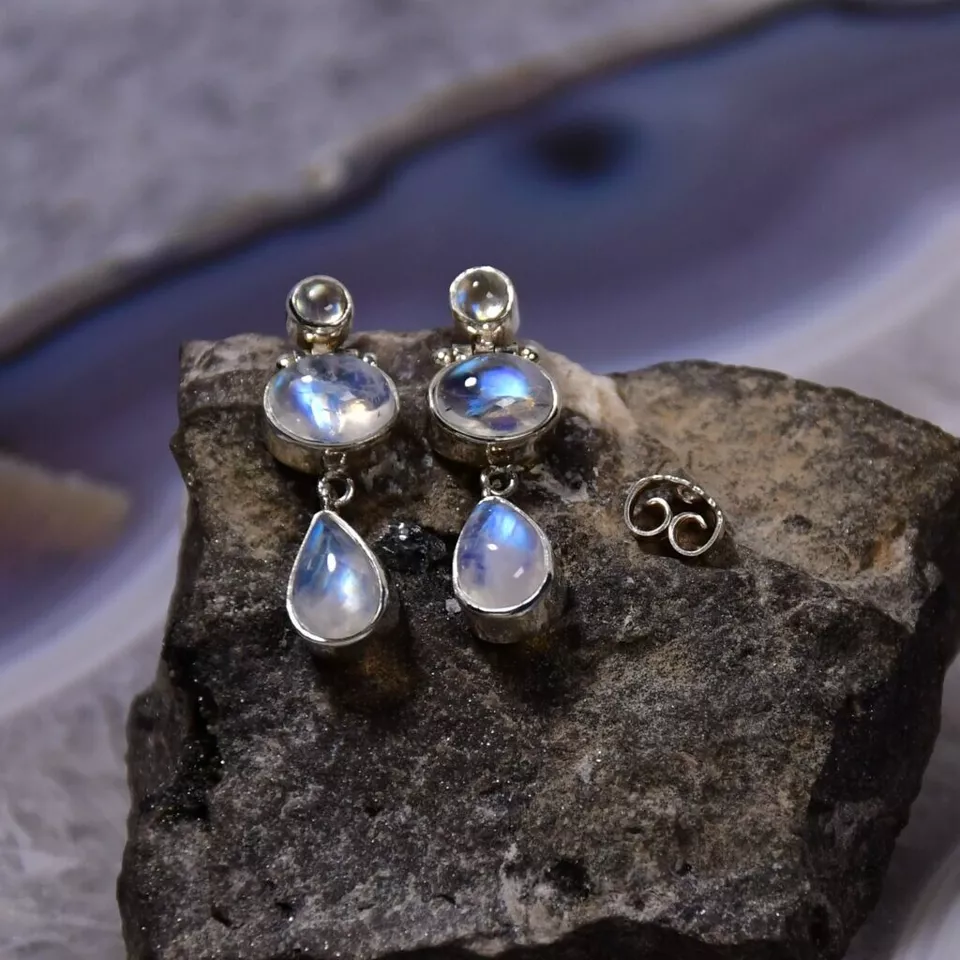 Mondstein Ohrring, 925er Silber, Edelstein Ohrring (3591), Edelsteinschmuck - Bild 1 von 1