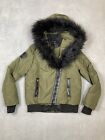 Canada WeatherGear Bomber Jacket Womens Medium Olive Green Faux Fur Hood Winter