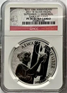 2011 W 9/11 10th Anniversary Silver Medal NGC PF70💥FLAWLESS QUALITY💥Early Rel - Picture 1 of 5