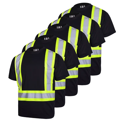 5 pack Hi Vis Black Shirt Reflective Safety Short Sleeve HIGH VISIBILITY - Image 1 of 4