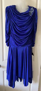David Rose Vintage Saphire Blue 80s Rushed Dress NWT Deadstock made in USA 14 - Picture 1 of 11