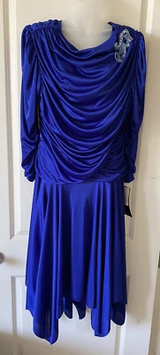 Vestido David Rose Vintage Azul Safira Anos 80 Apressado Novo com etiquetas Estoque Morto feito nos EUA 14 - Imagem 1 de 4