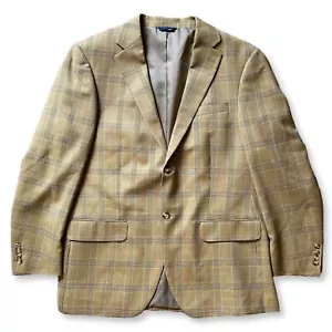 T Harris Wool Blazer Mens Size 42 Regular Beige Plaid Vintage Jacket Sport Coat - Picture 1 of 16