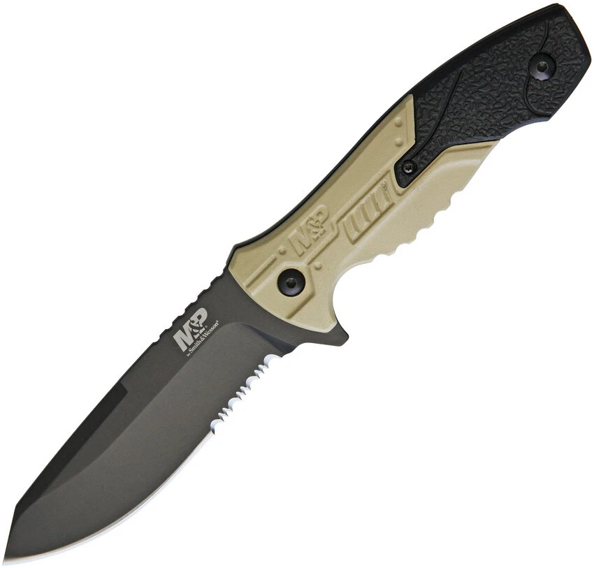 Smith & Wesson M&P Brown & Black Aluminum 8Cr13MoV Fixed Blade Knife MPF2CSCP - Image 1 of 1