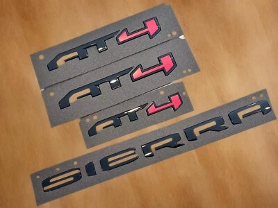 4PCS Gloss Black Red AT4 Emblem Sierra Letters Fit GMC Sierra 1500 2500HD 3500HD - Image 1 of 4
