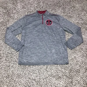 Marvel Deadpool Mens 1/4 Zip Sweatshirt Size Large Gray Pullover - Picture 1 of 5