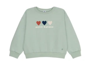 PETIT BATEAU kids girl boy sage green sweatshirt with heart & Logo size 10 - Picture 1 of 2