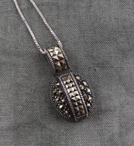 Judith Jack Sterlingsilber Halskette Markasiten Anhänger 18 Zoll Vintage 708b - Bild 1 von 11