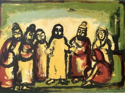 Lithografie 1954 Hans Larsson Religiöse Szene Schweden Mid Century Design - Bild 1 von 4