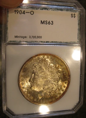 Dólar de plata O Morgan 1904-BU, PCI código de 10 dígitos, tonificado ambos lados, 5124 Foto 1 de 3