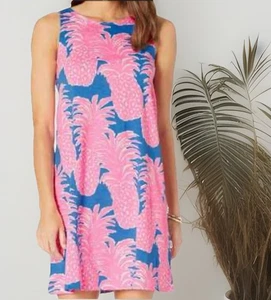 LILLY PULITZER Dress Womens X-Small Kristen Neon Pink Blue Pineapple Pima Cotton - Picture 1 of 11