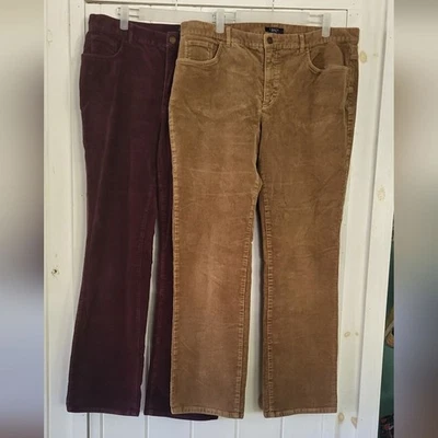 Chaps 5 Pocket Corduroy Pant Bundle Burgundy & Tan - Image 1 of 4