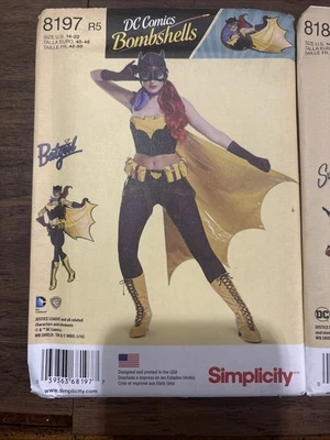 Simplicity DC Comics Batgirl Supergirl Size 14-22 Sewing Patterns, 8197, 8185 - Image 1 of 4