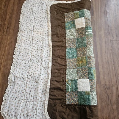 Manta Edredón Bebé Patchwork 34x 34” Flores Reversibles Vintage Marrón Hecho a Mano Foto 1 de 4