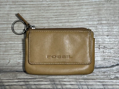 DE COLECCIÓN FÓSIL Cuero Monedero Cartera Identificación 4.5" Beige Portatarjetas de Crédito Llavero Foto 1 de 4