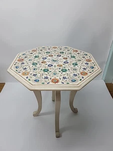 Vintage Pietra Dura Italian Marble Table Inlaid w/ MOP, Malachite, Lapis, As Is - Picture 1 of 16