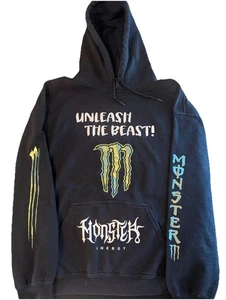 VTG Monster Energy Unleash The Beast Sweatshirt Hoodie Metallic Green Adult L - Picture 1 of 10