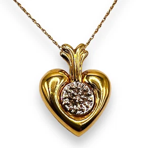 Vintage 10k Yellow Gold Diamond Puffed Heart 20mm Pendant with Chain 3g 19" - Picture 1 of 10