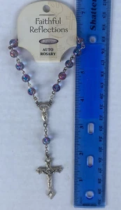 Faith Reflections Auto Rosary Blue/Pink Bead INRI Italy Jesus on Cross Sherman - Picture 1 of 6