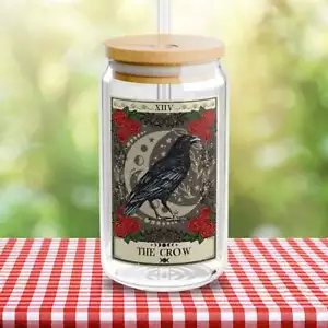 The Crow Tarot Card Tumbler Sipper Glass 16oz - Picture 1 of 6