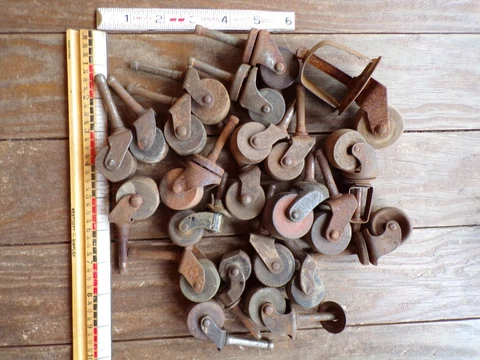 Lot of Vintage Antique Wheels Casters Furniture Table Chair Dresser Wood Cover
