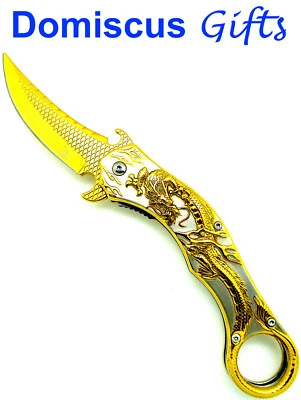9" ¡NUEVO! Cuchillos CUCHILLO DE BOLSILLO FALCON Gold DRAGON Fantasy asistido por resorte  Foto 1 de 4