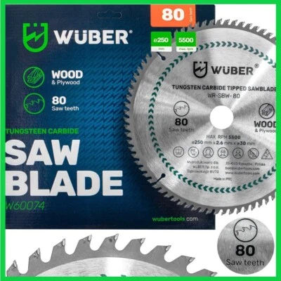WÜBER HM Kreissägeblatt Sägeblatt Holz 250x30mm 80 Zähne Tischkreissäge Hartmetall